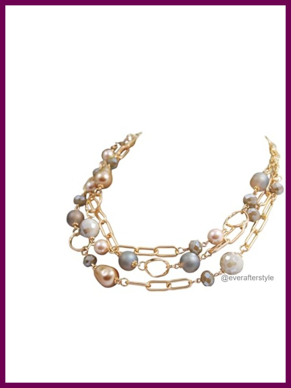 Multi Strand Layered Mother of Pearl Necklace with Gold Filled Chain